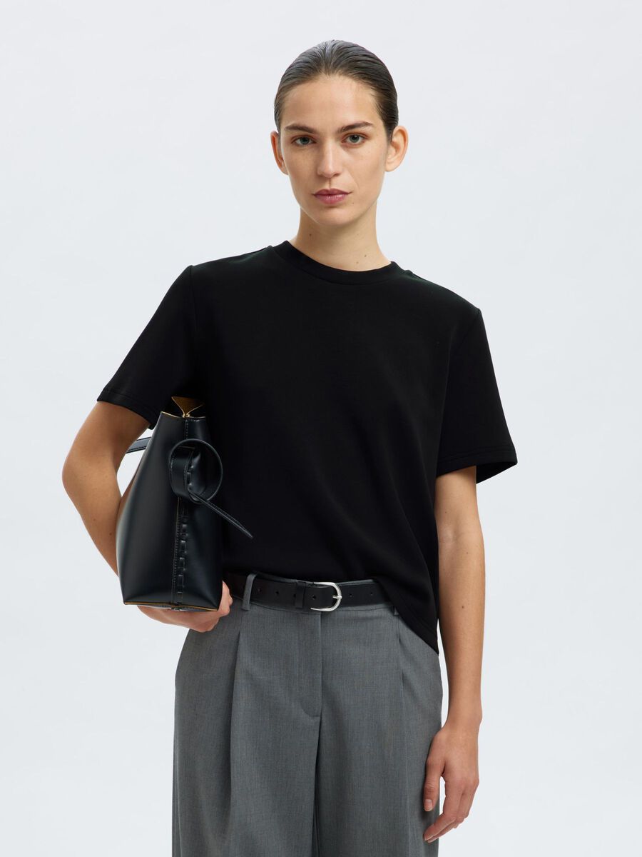 Selected BOXY FIT T-SHIRT MET RONDE HALS, Black, highres - 16099930_Black_003.jpg
