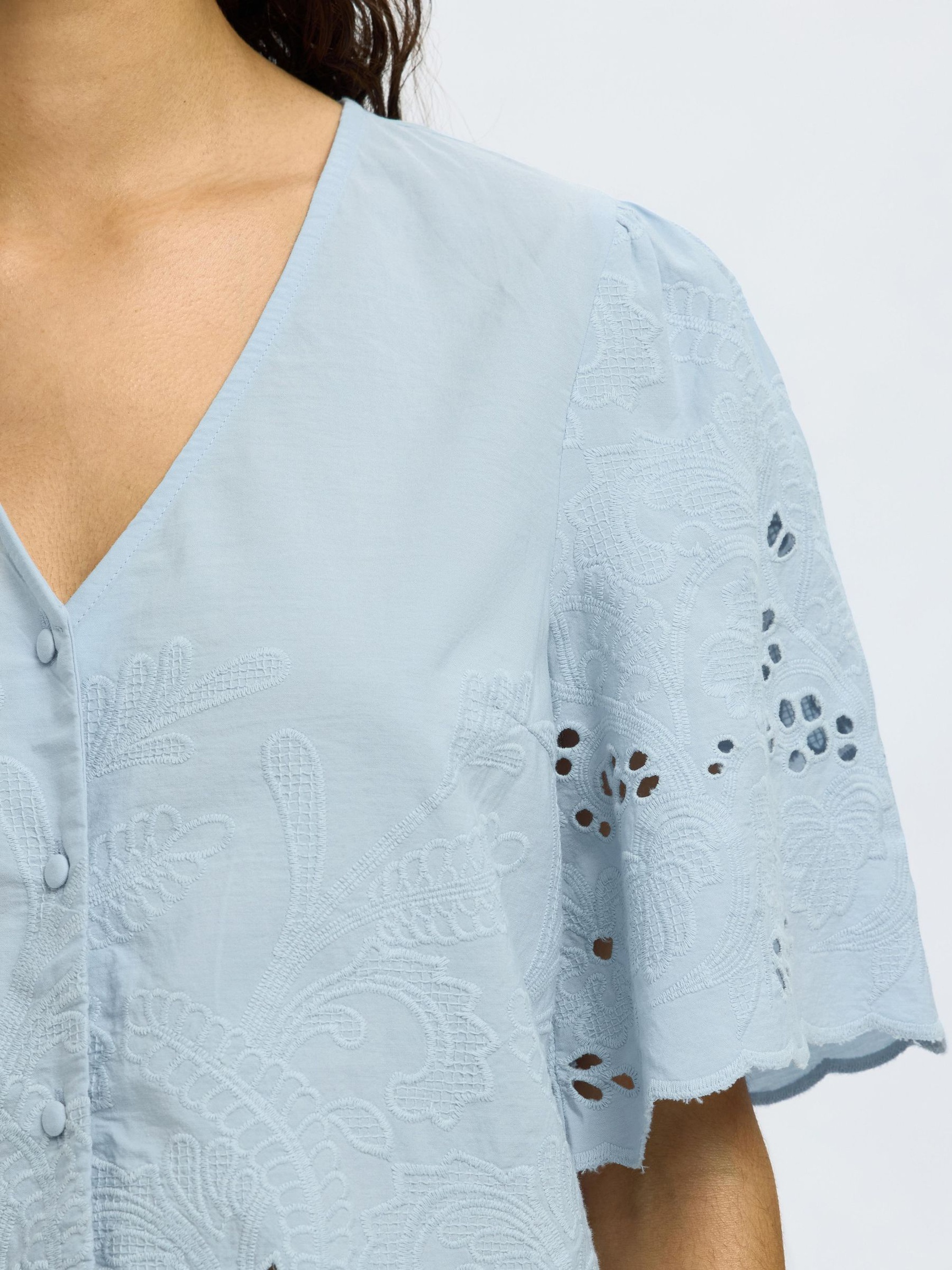 GEBORDUURD OVERHEMD MET KORTE MOUWEN, Cashmere Blue, highres