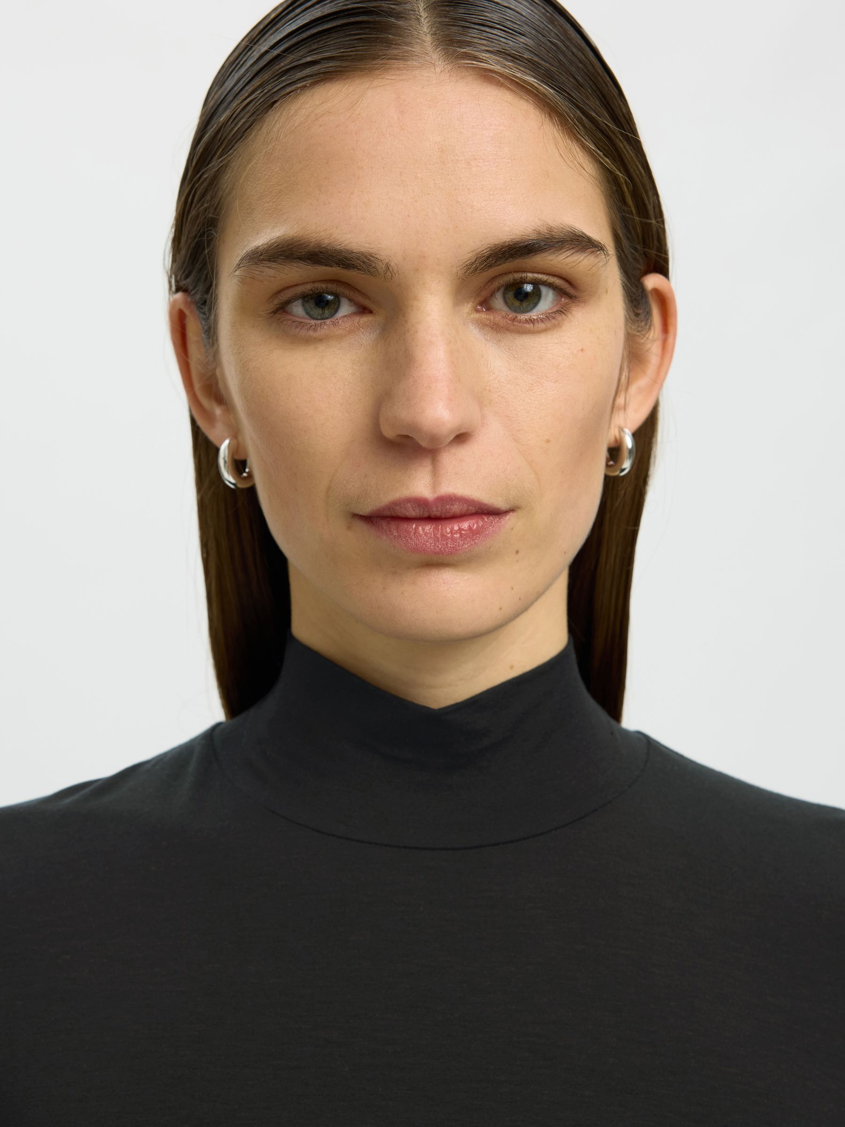 BASIC HØJ HALS TOP MED LANGE ÆRMER, Black, highres