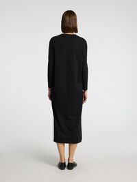 LANGE MOUWEN MIDI JURK, Black, highres