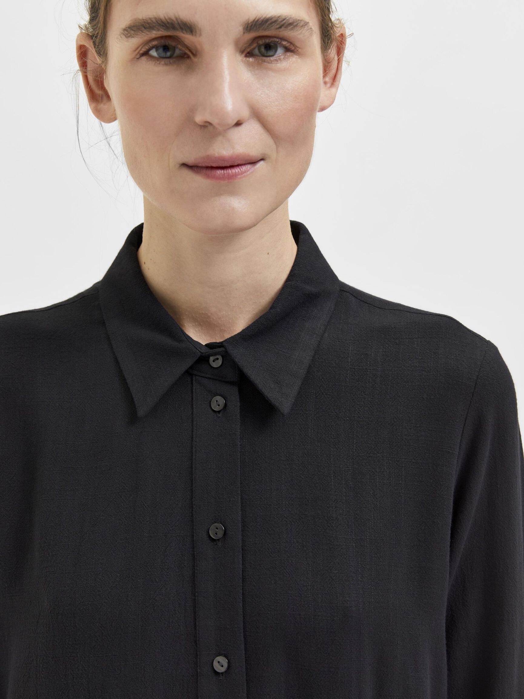 VISCOSE BLEND SHIRT, Black, highres