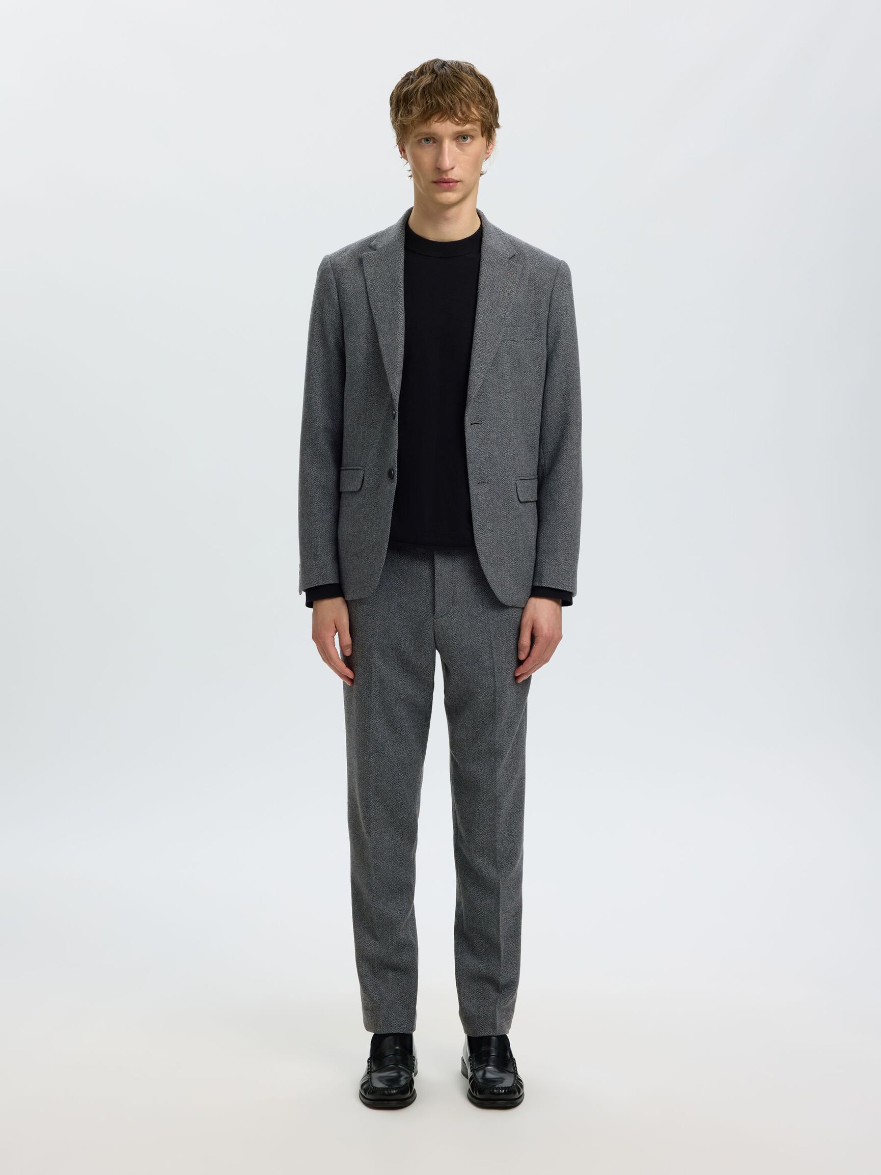 CHECKED WOOL BLEND TROUSERS, Dark Grey Melange, highres