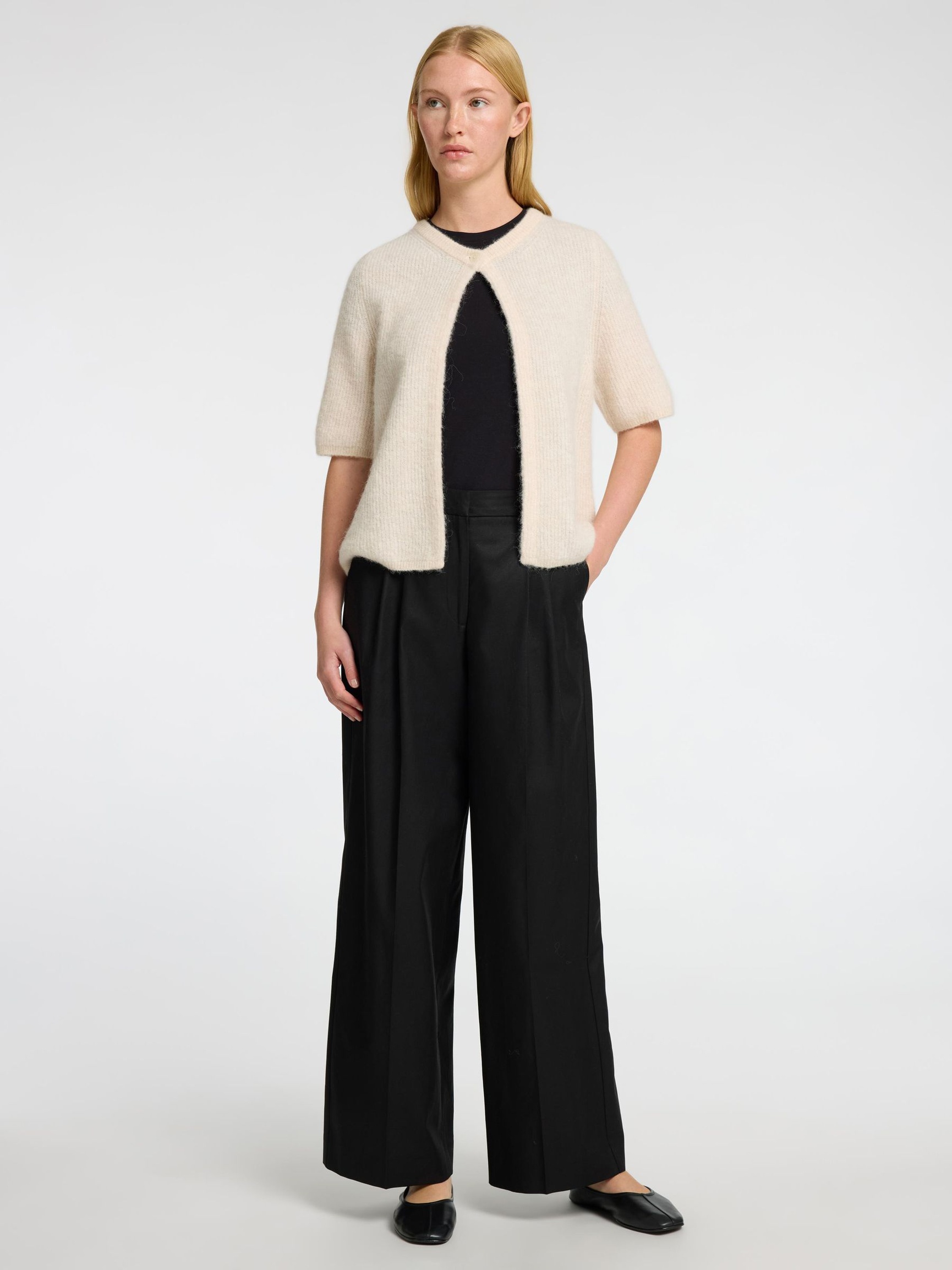 ULDBLANDING KORTÆRMET CARDIGAN, Birch, highres
