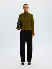 WOOL BLEND CARDIGAN, Fir Green, highres