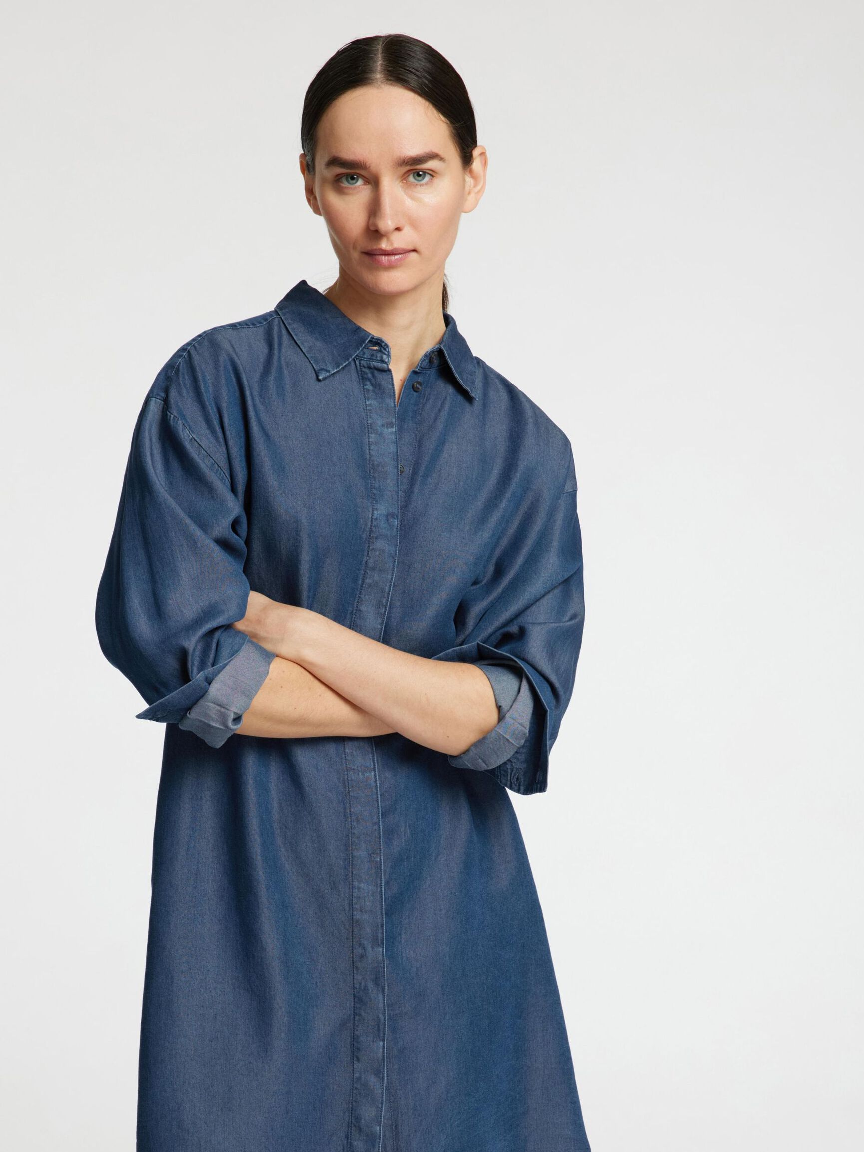 CHAMBRAY SKJORTEKJOLE, Dark Blue, highres