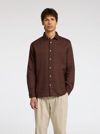 LANGE MOUWEN LINNEN BLOUSE, Chocolate Brown, highres
