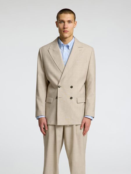 Selected 100% ULD DOBBELTRADET BLAZER, Egret, highres - 16097074_Egret_003.jpg