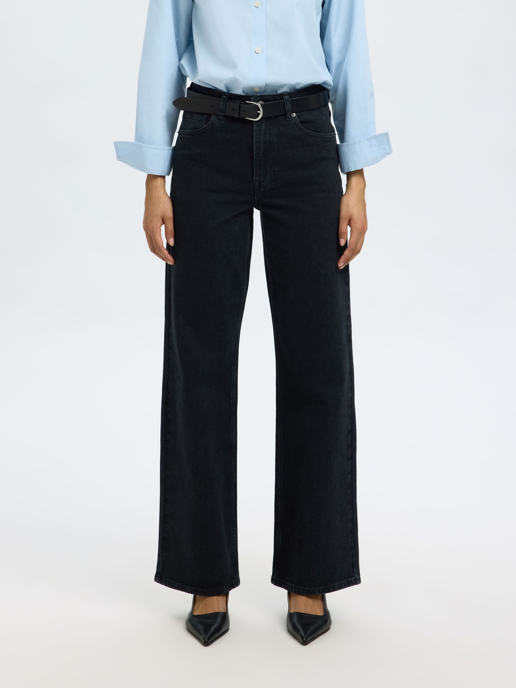 JEANS A GAMBA AMPIA, Black Denim, highres