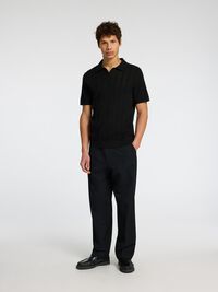100% BAUMWOLL POLOHEMD AUS STRICK, Black, highres