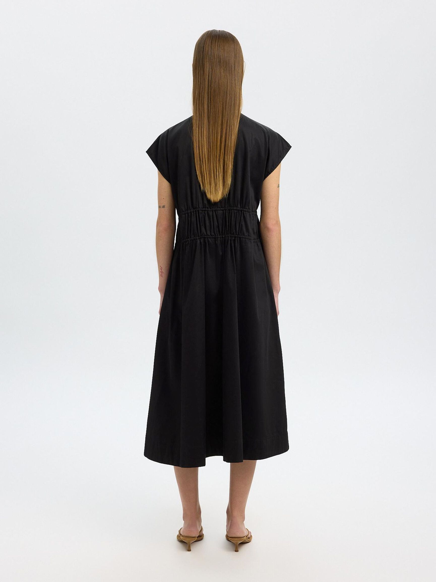 TIE FRONT MIDI DRESS, Black, highres
