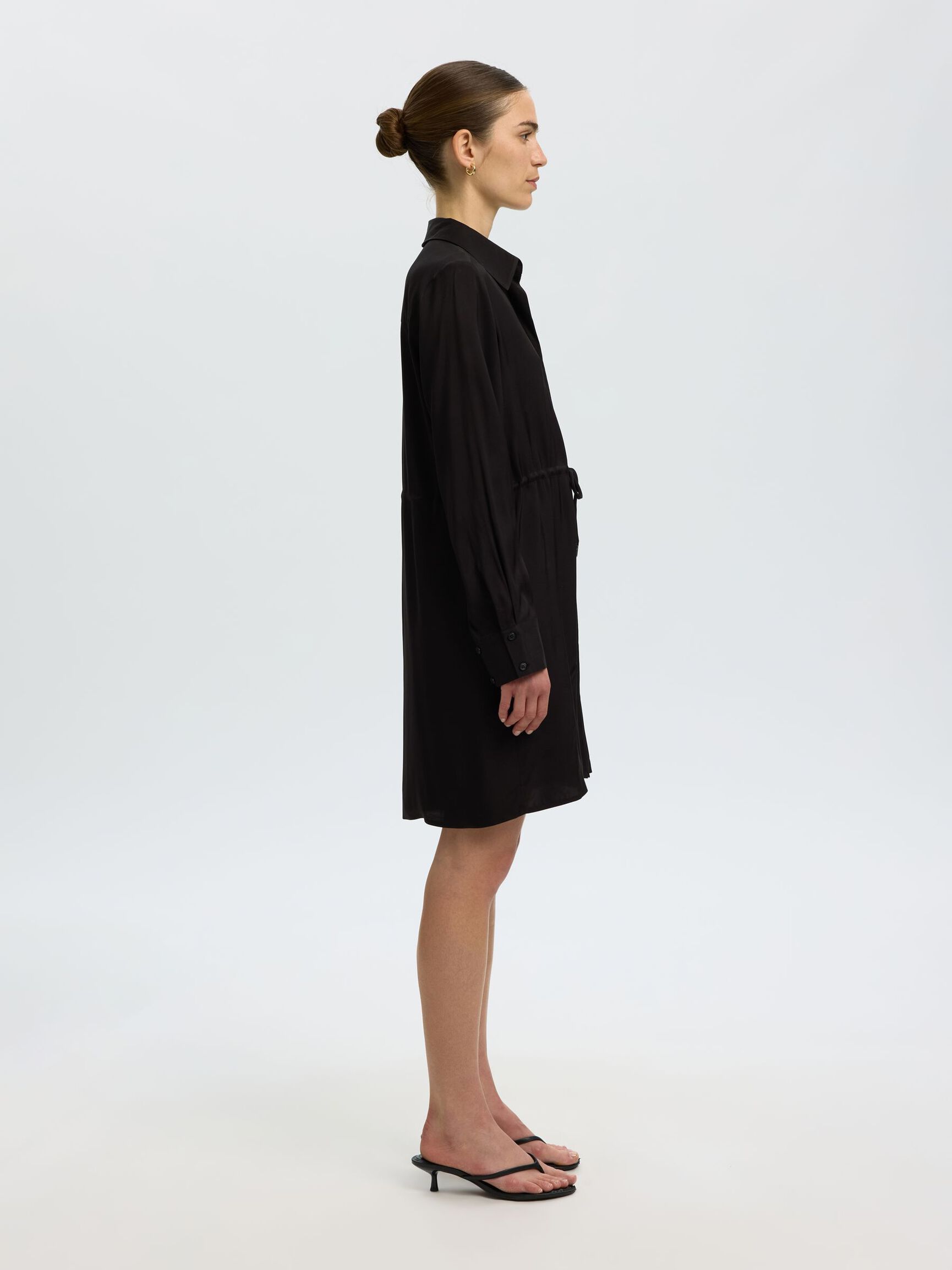 CHEMISE MANCHES LONGUES MINI-ROBE, Black, highres