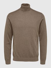 LONG-SLEEVED ROLL NECK PULLOVER, Teak, highres