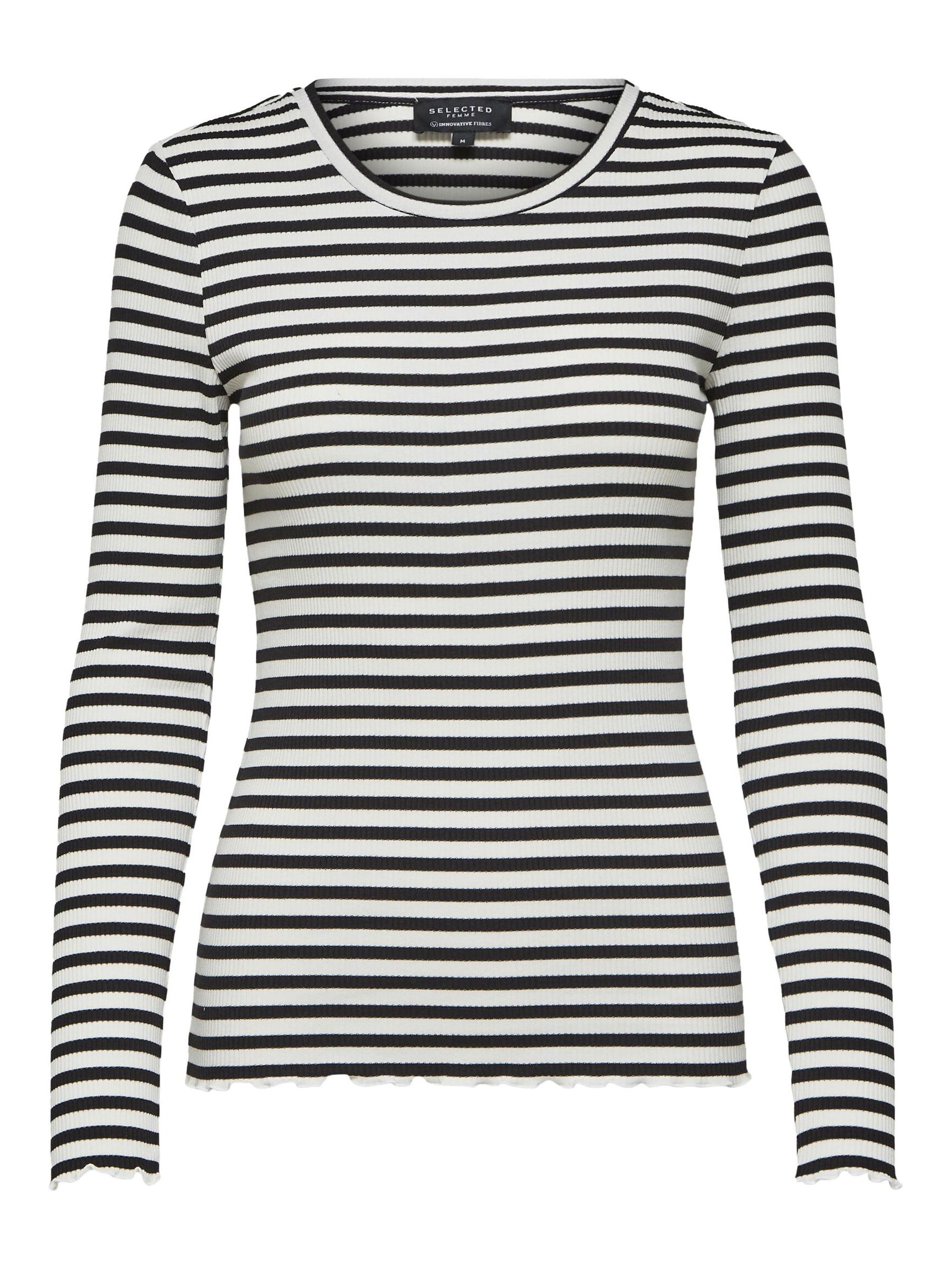 STRIBET LANGÆRMET T-SHIRT, Black, highres
