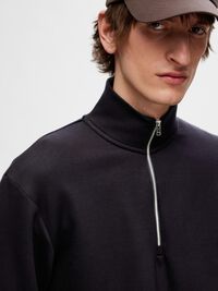 VISCOSE BLEND HALF ZIP SWEATSHIRT, Black, highres