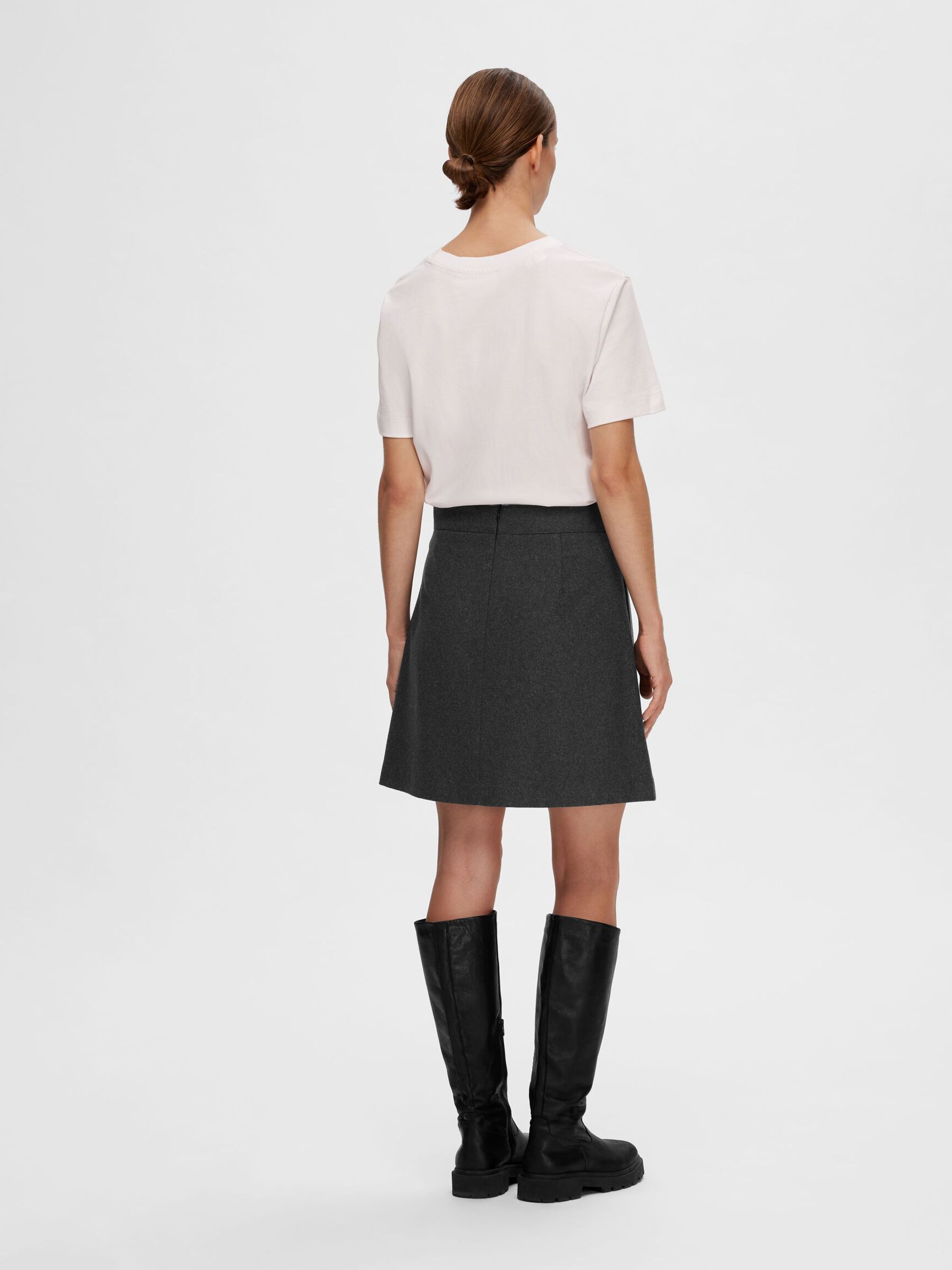 TAILORED WOOL BLEND MINI SKIRT, Dark Grey Melange, highres