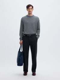 WOOL BLEND LOOSE-FIT TROUSERS, Dark Navy, highres