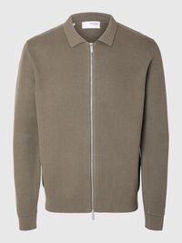 KNITTED ZIP-FRONT CARDIGAN, Morel, highres