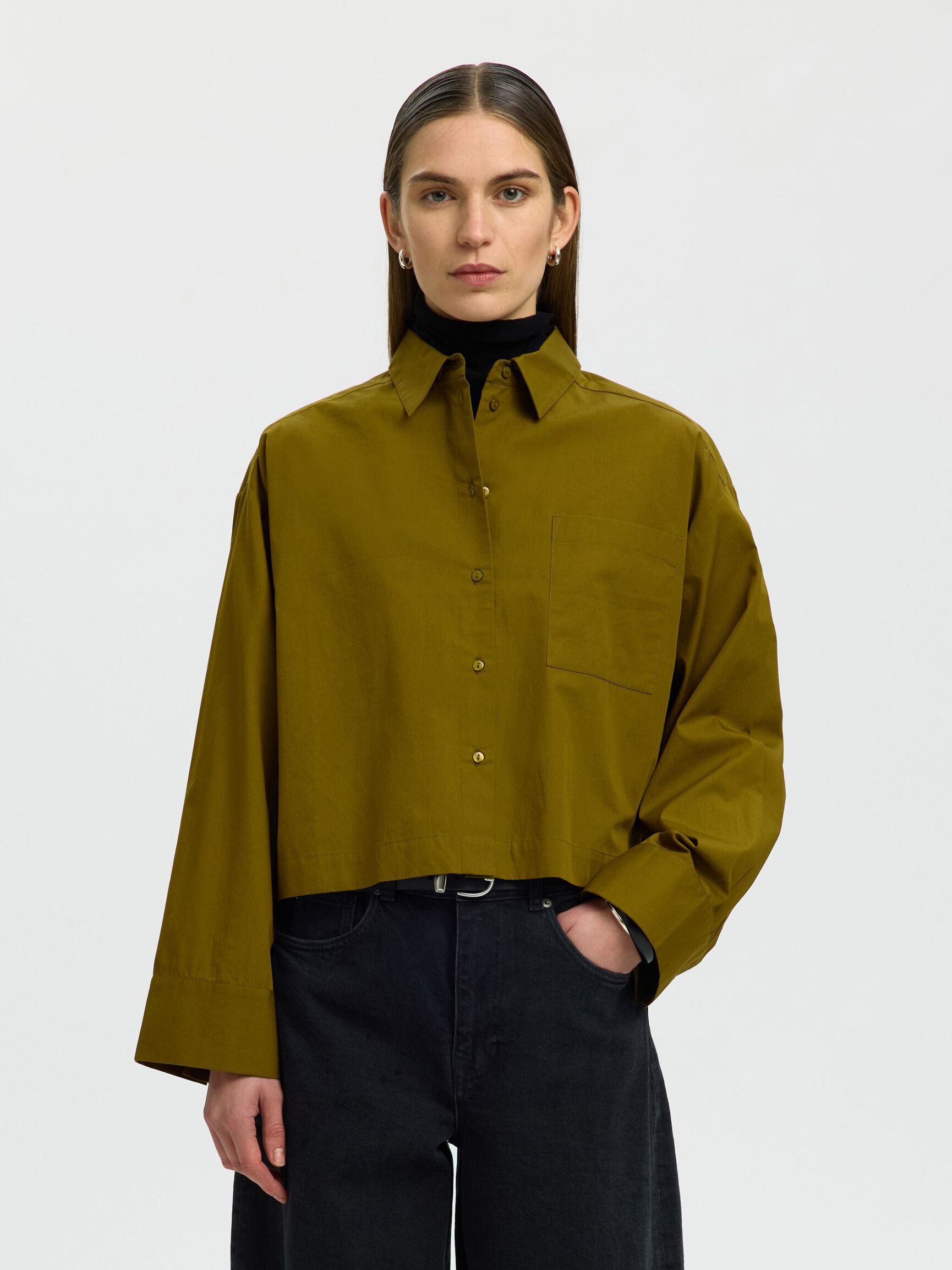 BOXY FIT CROPPED BLOUSE, Fir Green, highres