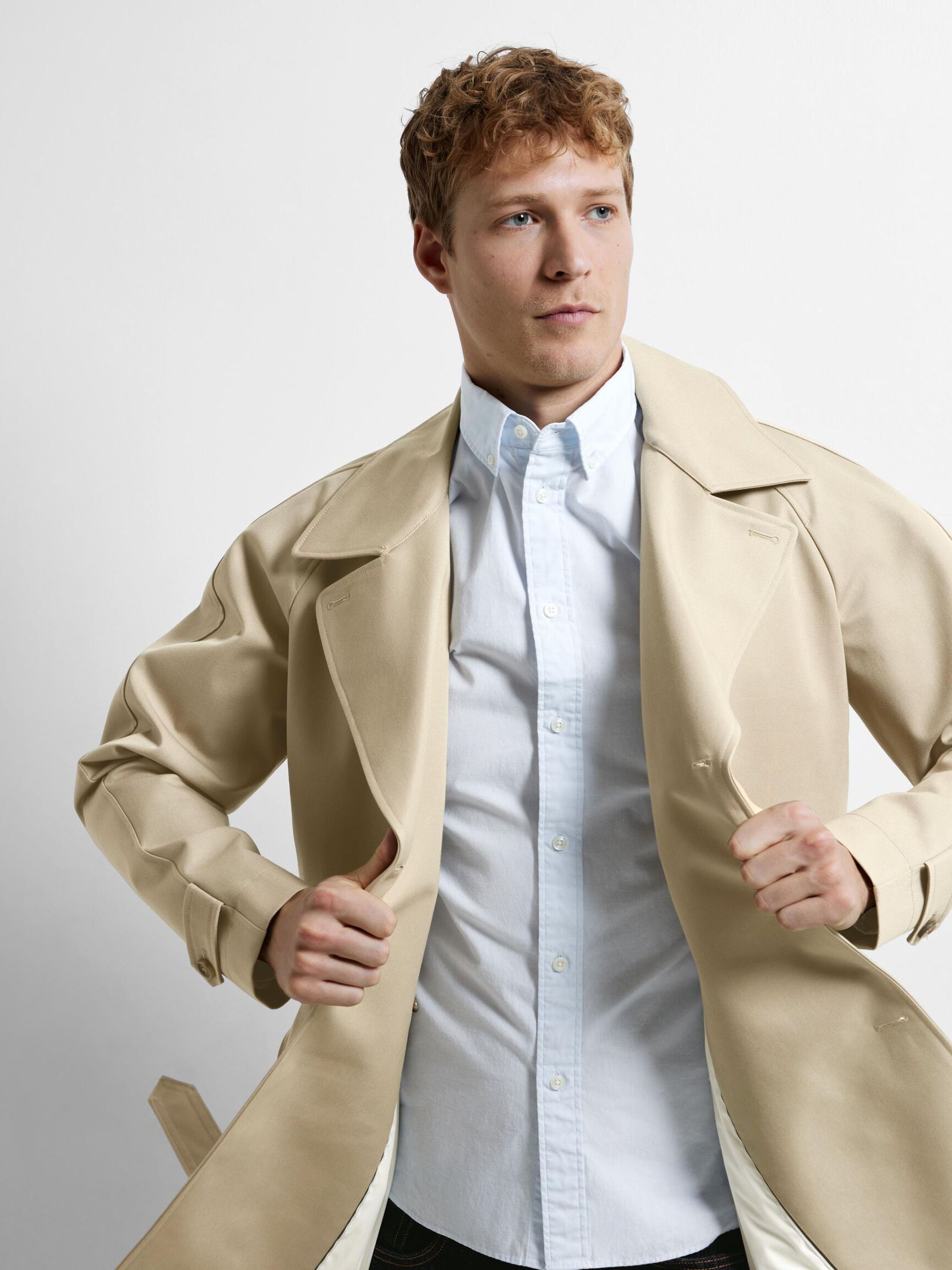 DOUBLE-BREASTED TRENCH COAT, Chinchilla, highres