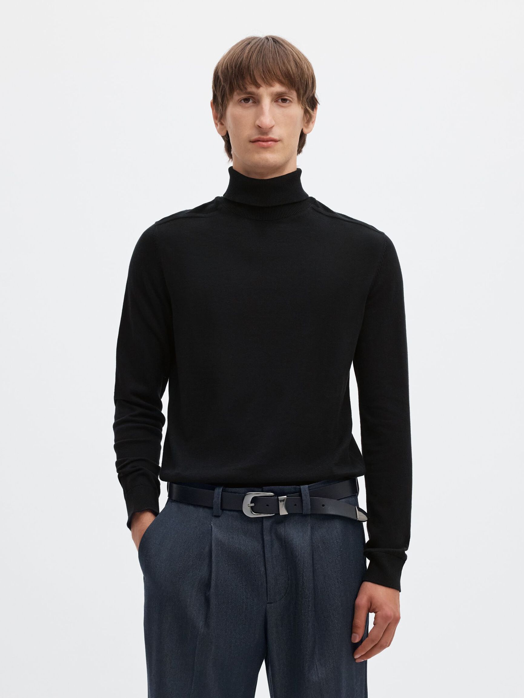 LONG-SLEEVED ROLL NECK PULLOVER, Black, highres