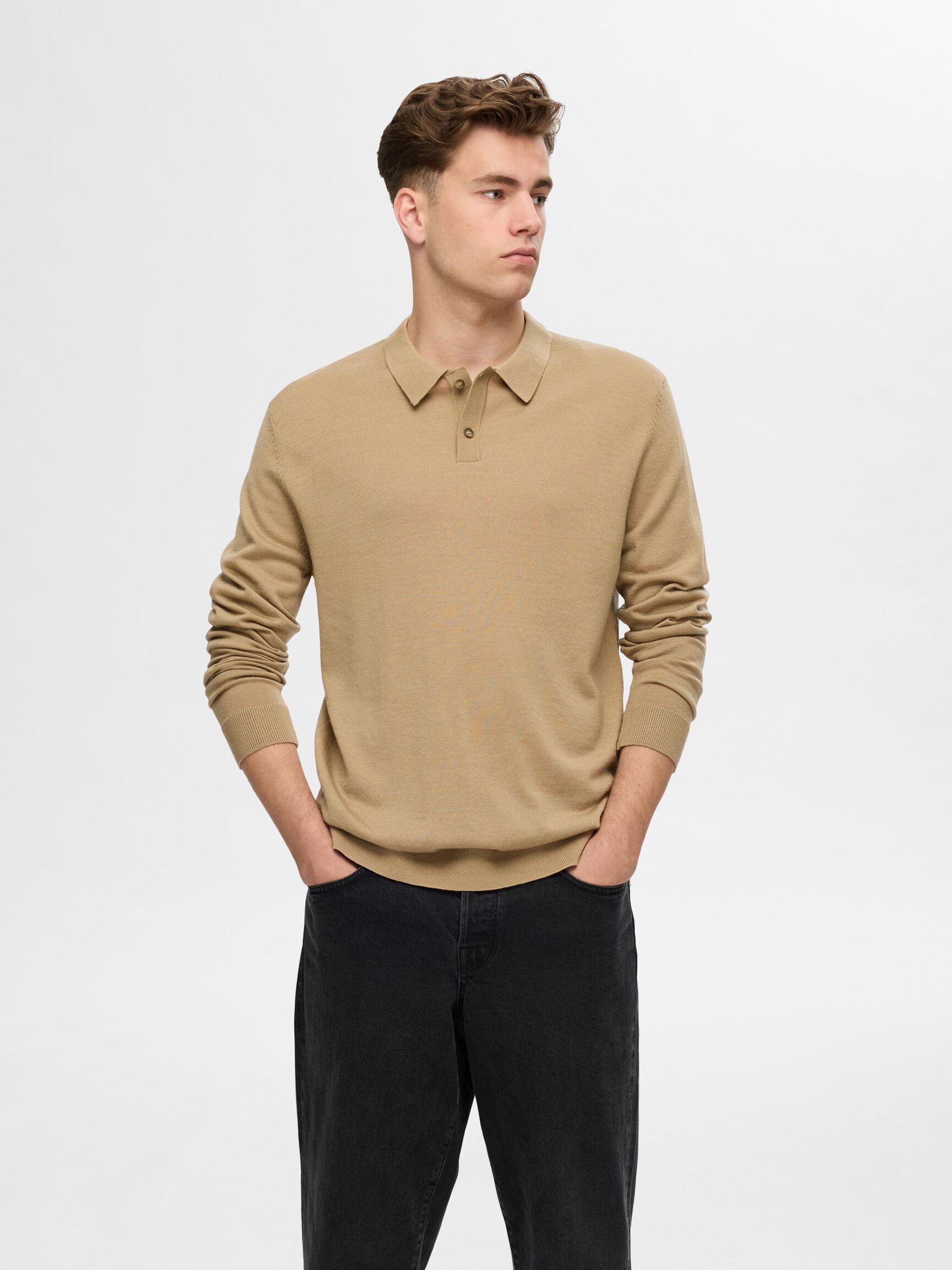 100% MERINO WOOL POLO SHIRT, Kelp, highres