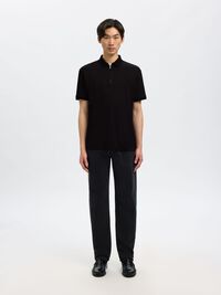 ZIPPER POLO SHIRT, Black, highres