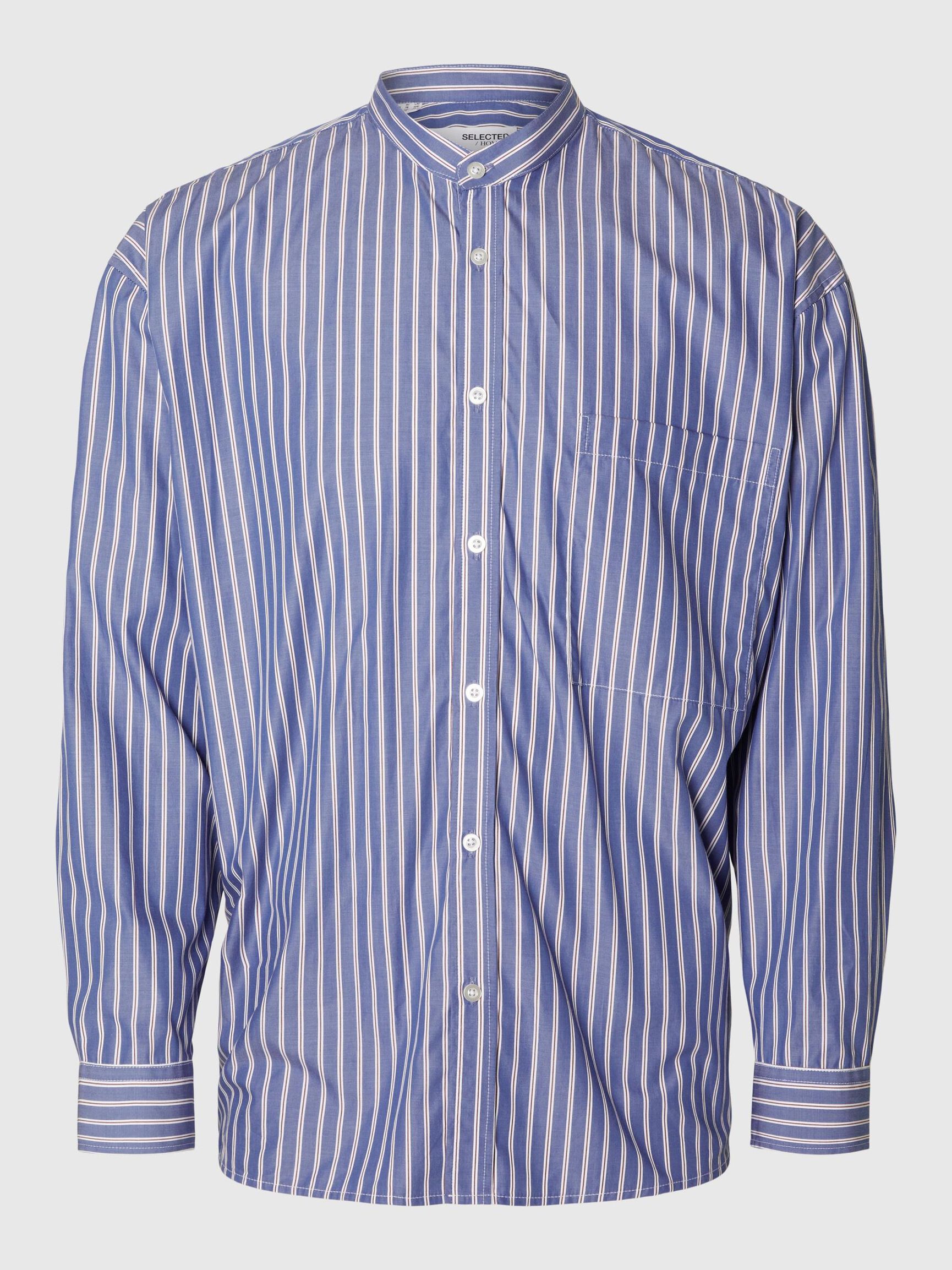 BANDED COLLAR SHIRT, Navy Blazer, highres