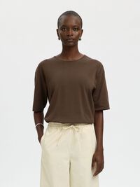 COTTON 2/4 SLEEVED BLOUSE, Chocolate Chip, highres