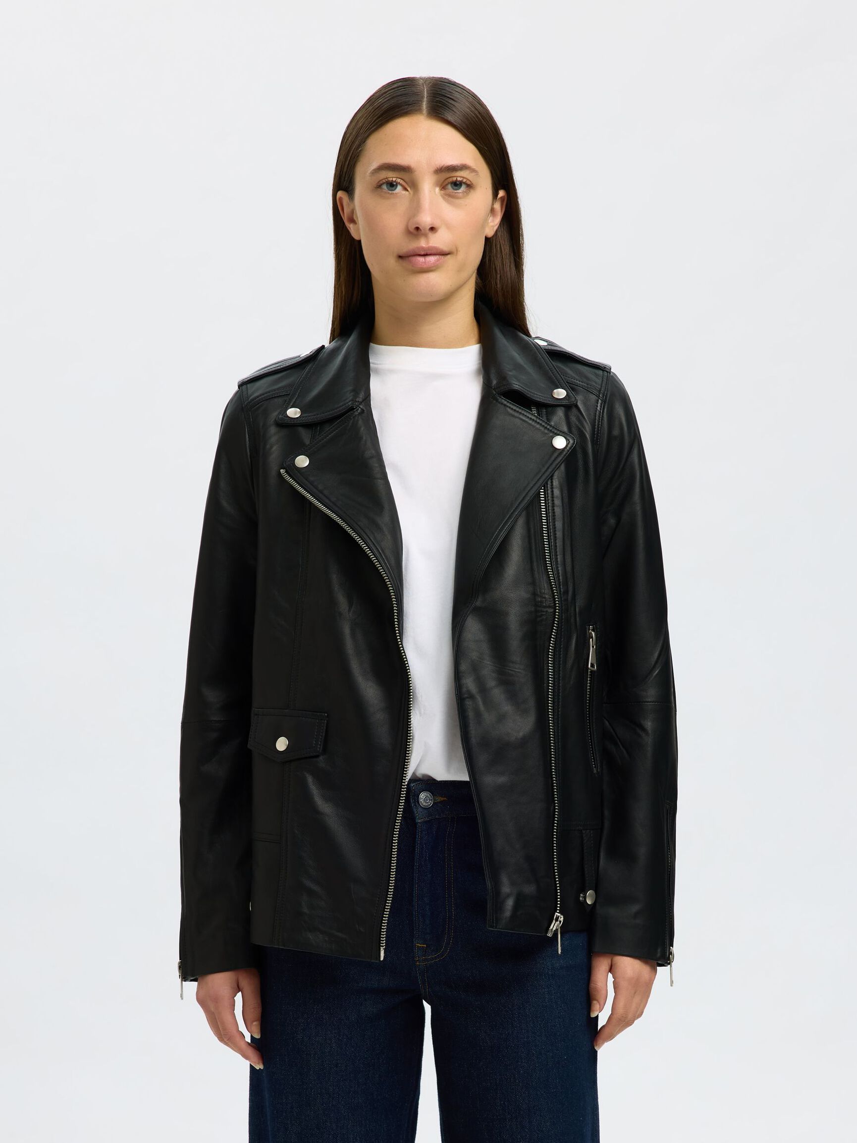 OVERSIZED LEATHER JACKET, Black, highres