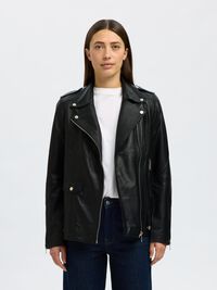 OVERSIZED LEATHER JACKET, Black, highres