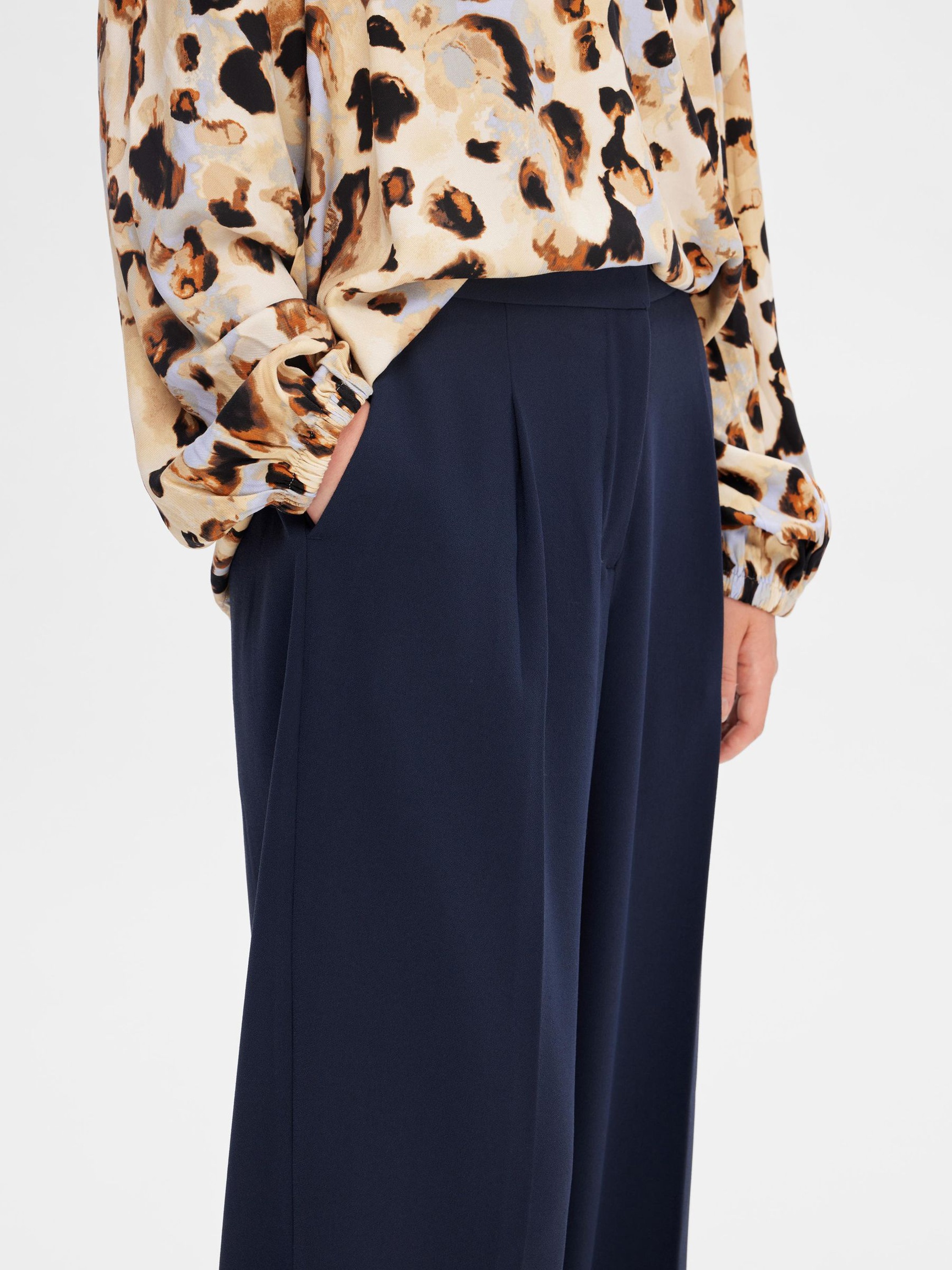 WOVEN WIDE-LEG TROUSERS, Dark Sapphire, highres