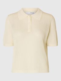 SHORT SLEEVED KNITTED POLO SHIRT, Snow White, highres