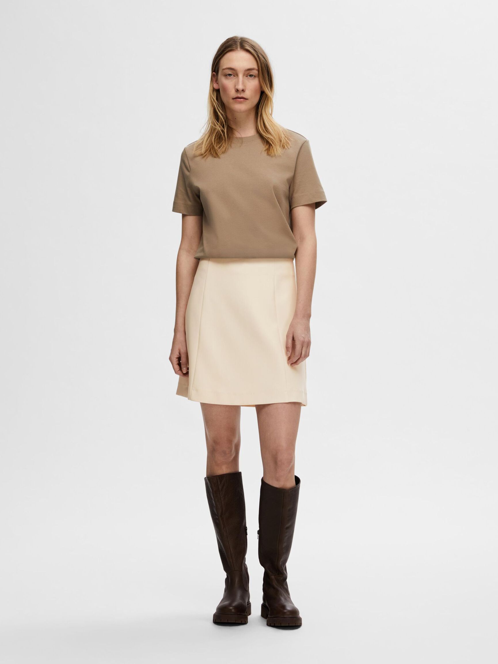 VISCOSE BLEND MINI SKIRT, Birch, highres