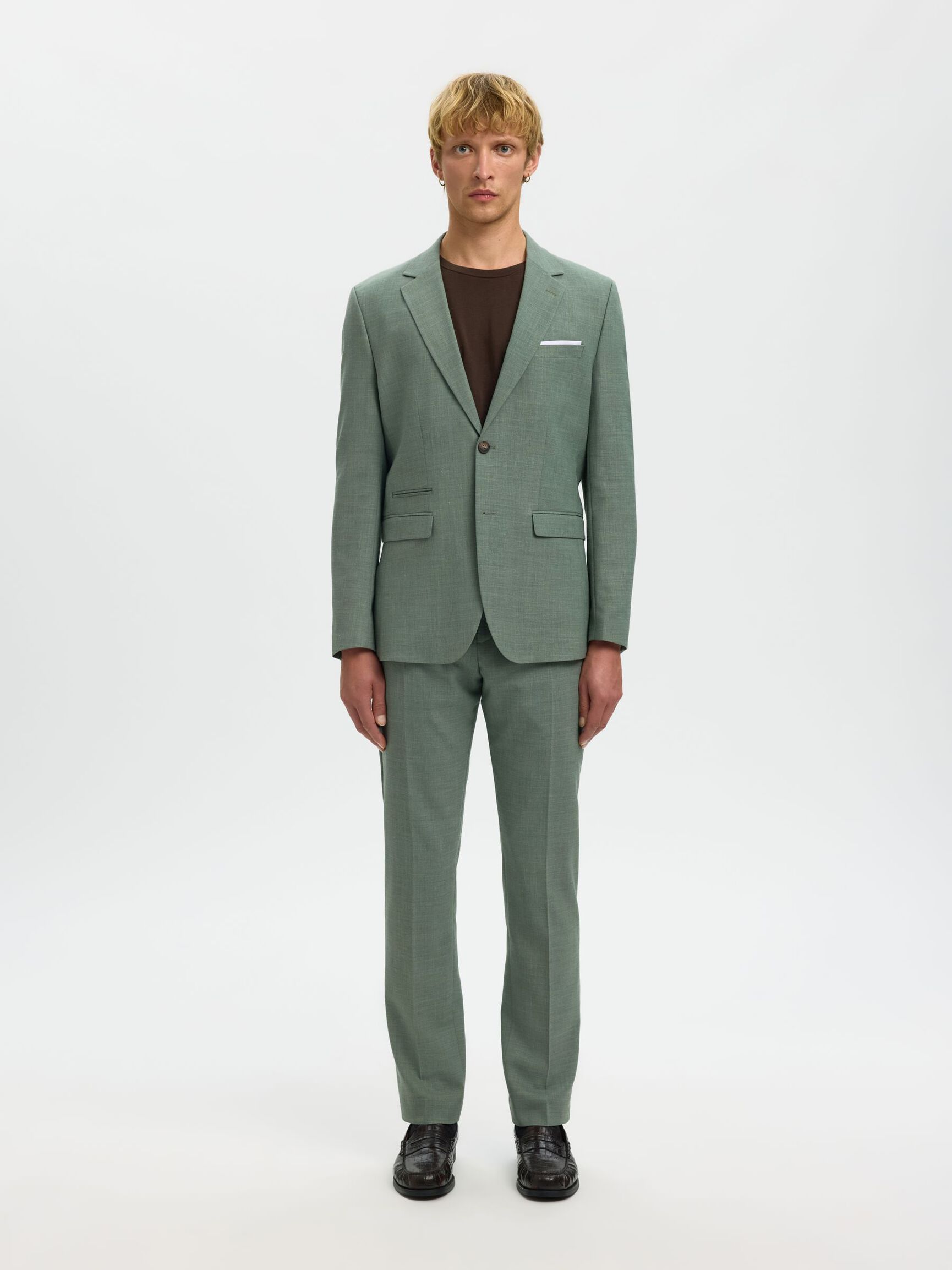 SLIM FIT SINGLE-BREASTED BLAZER, Light Green Melange, highres