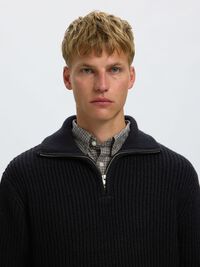 WOOL BLEND HALF-ZIP JUMPER, Black, highres