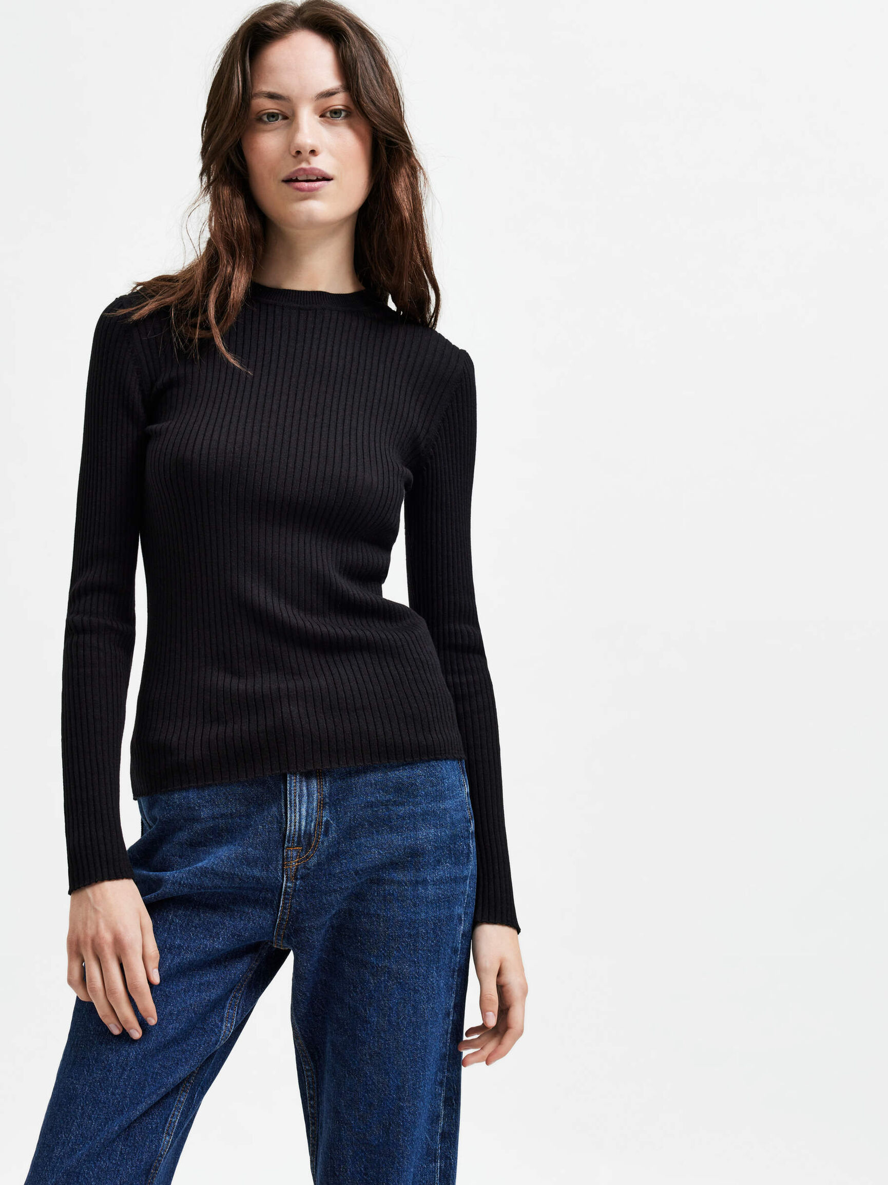 GERIPPTER STRICKPULLOVER, Black, highres