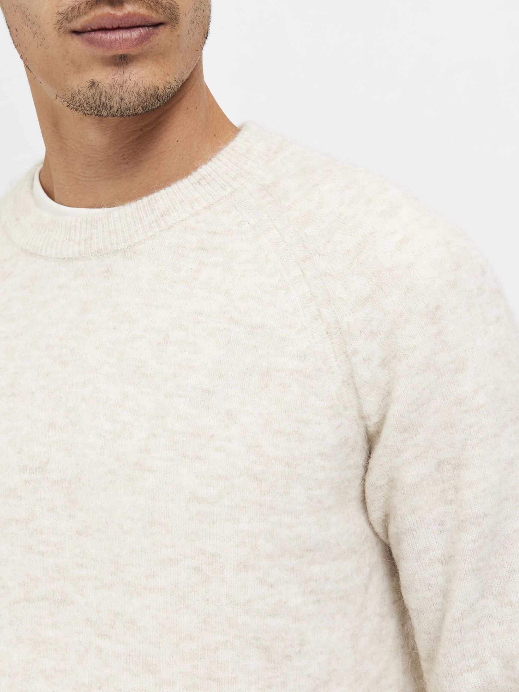 LONG-SLEEVED KNITTED JUMPER, Oatmeal, highres