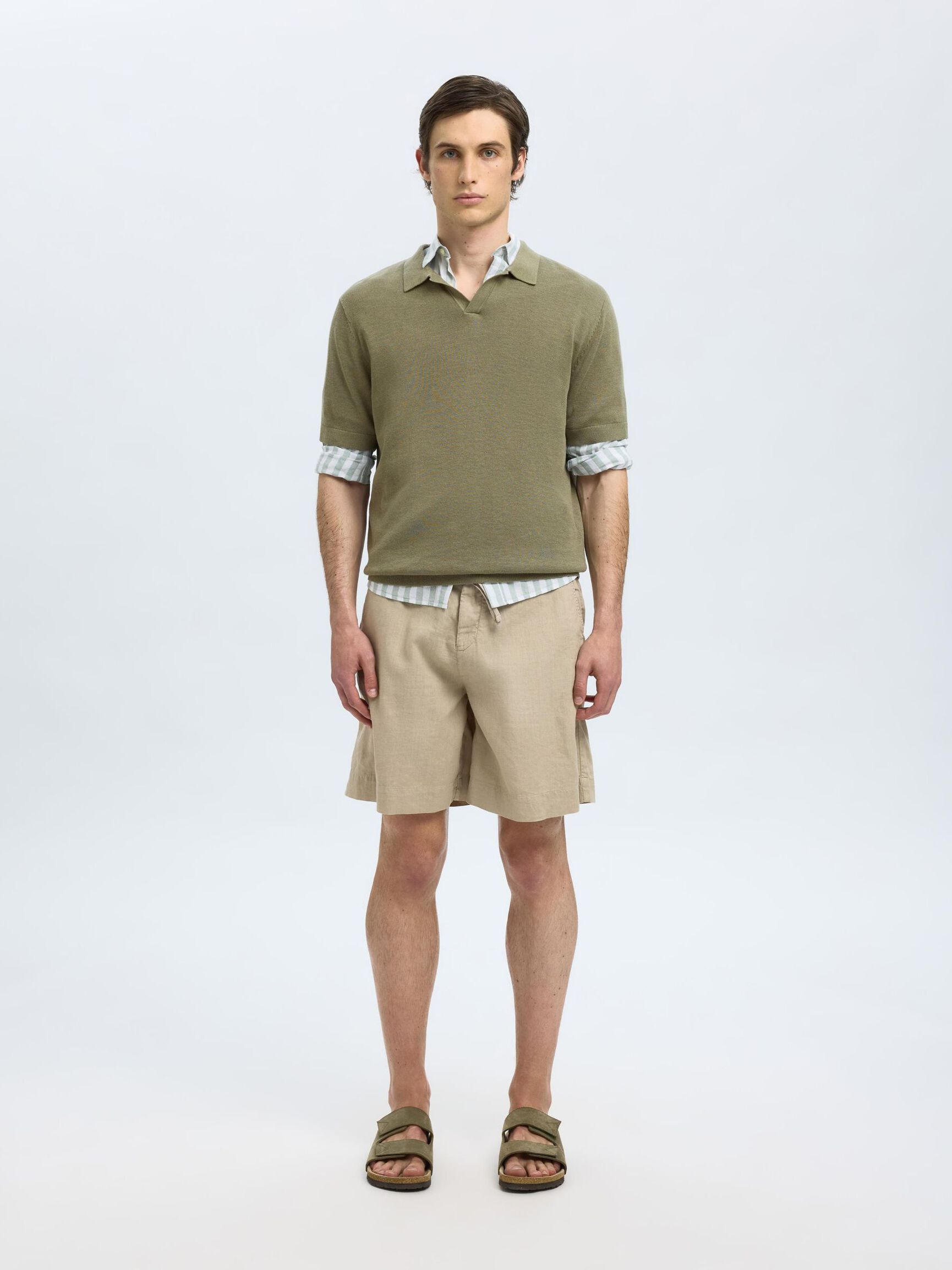 SHORT SLEEVED KNITTED POLO SHIRT, Vetiver, highres