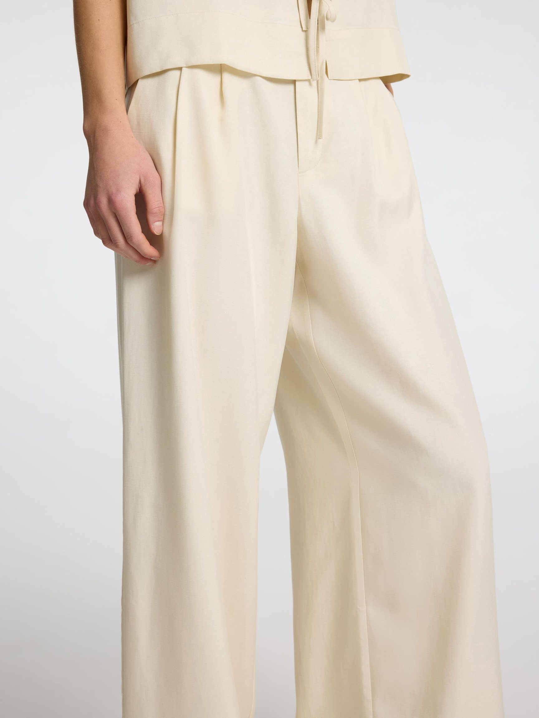 MID-WAIST WIDE LEG BROEK, Birch, highres