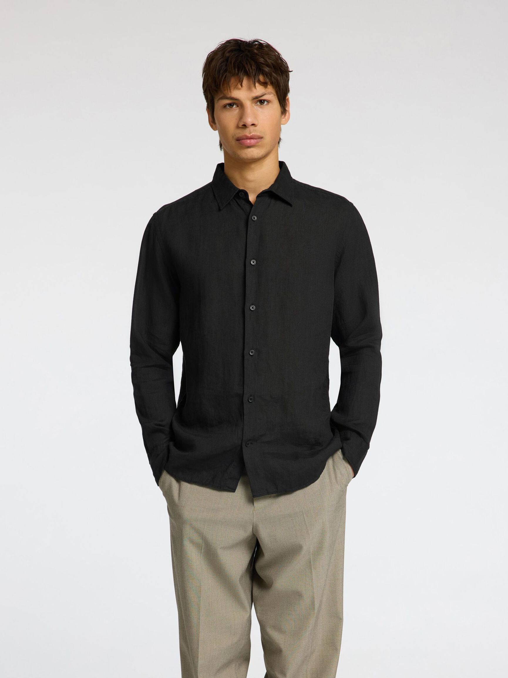 100% LEINEN HEMD, Black, highres