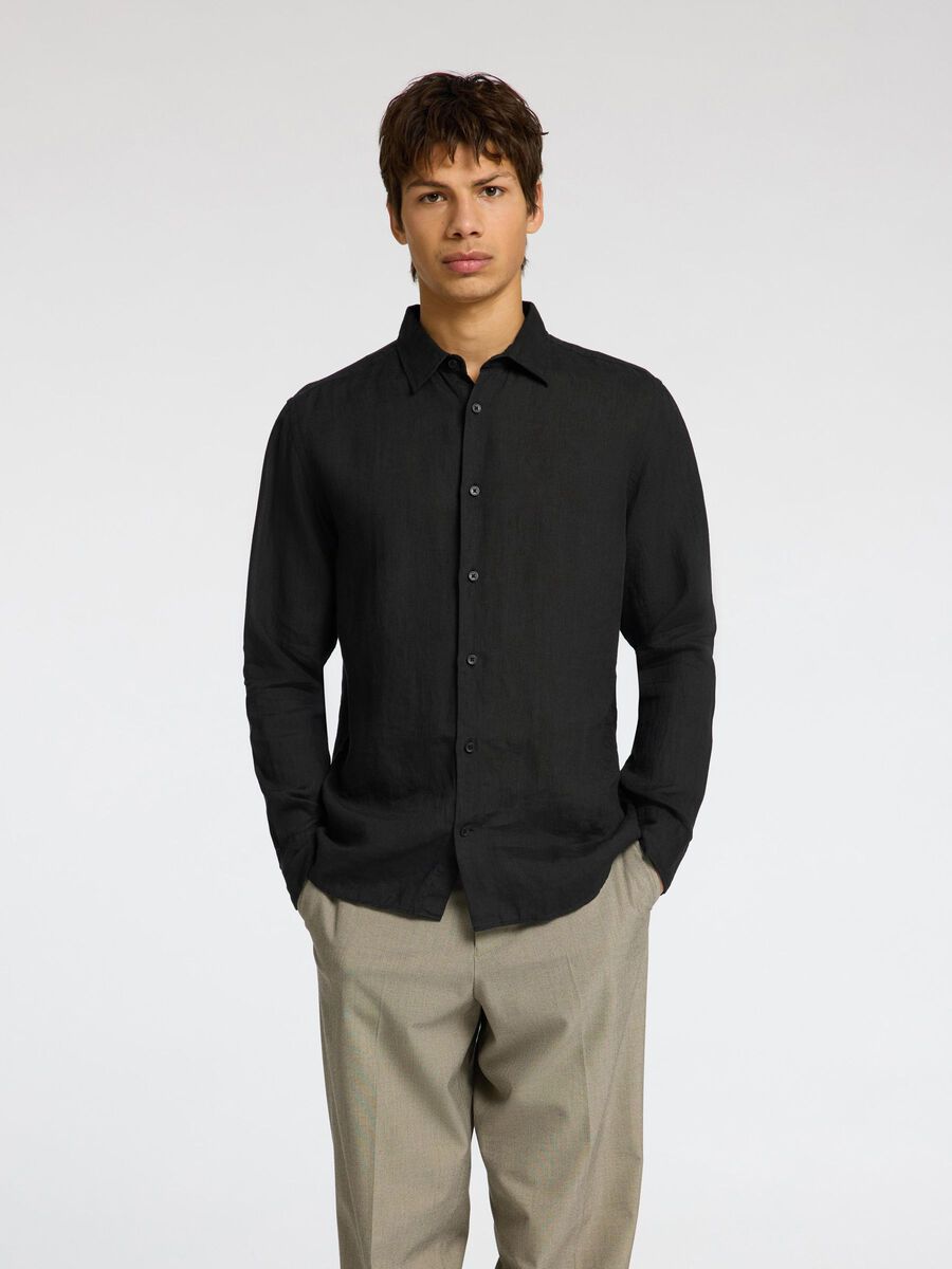 Selected 100% LINEN SHIRT, Black, highres - 16092471_Black_003.jpg