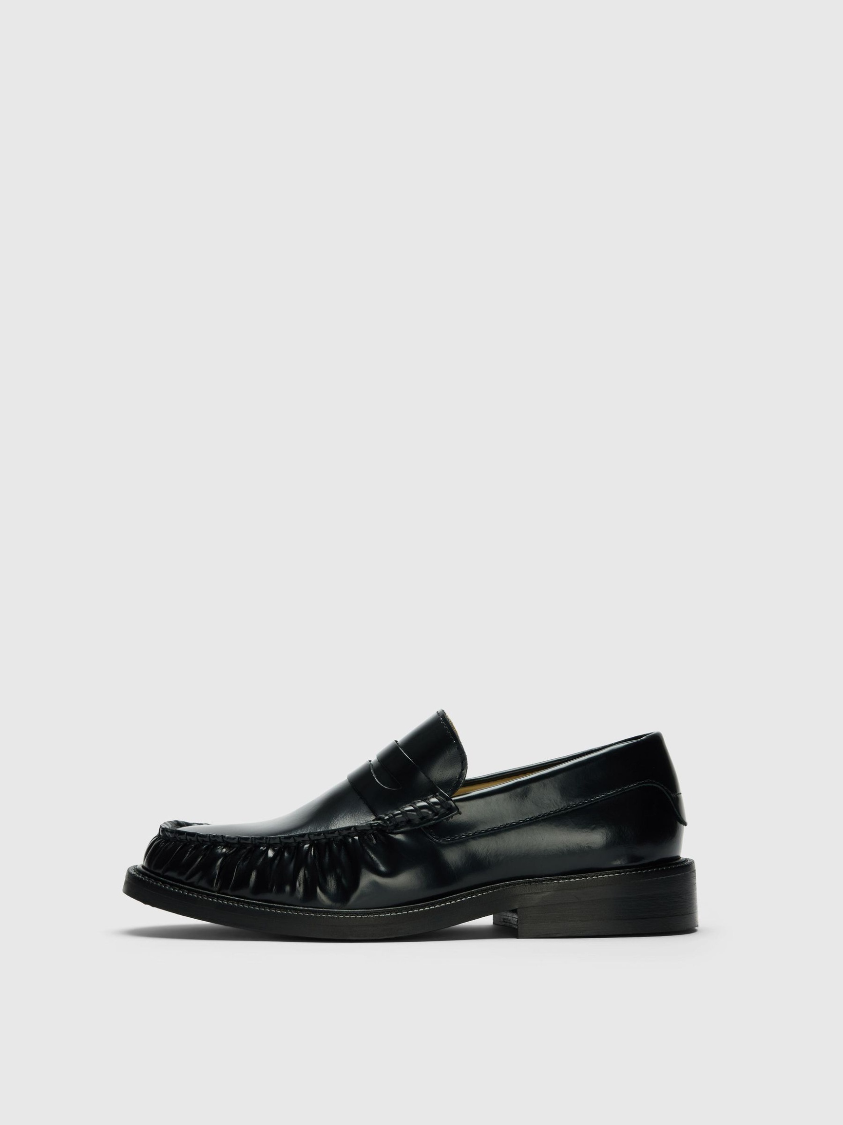 KLASSISK LÆDERLOAFERS, Black, highres