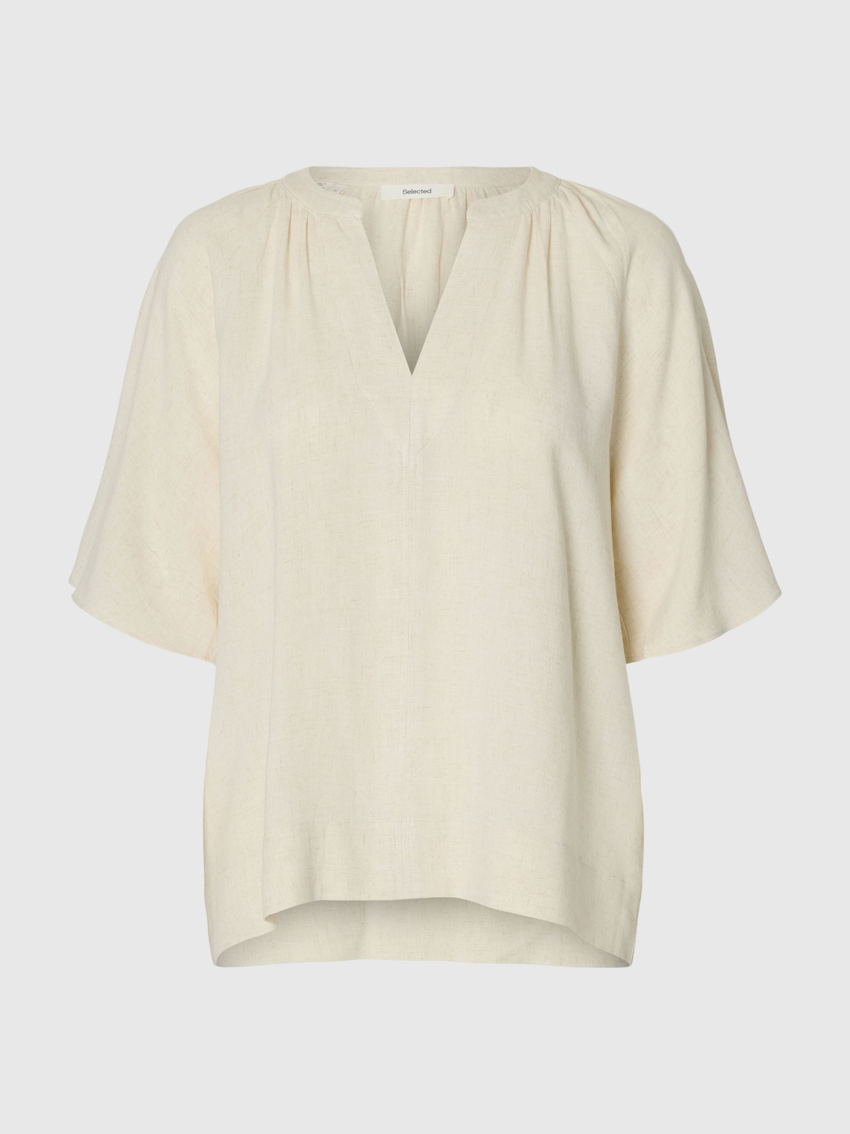 VISCOSE MÉLANGÉE CHEMISE À COL V, Sandshell, highres