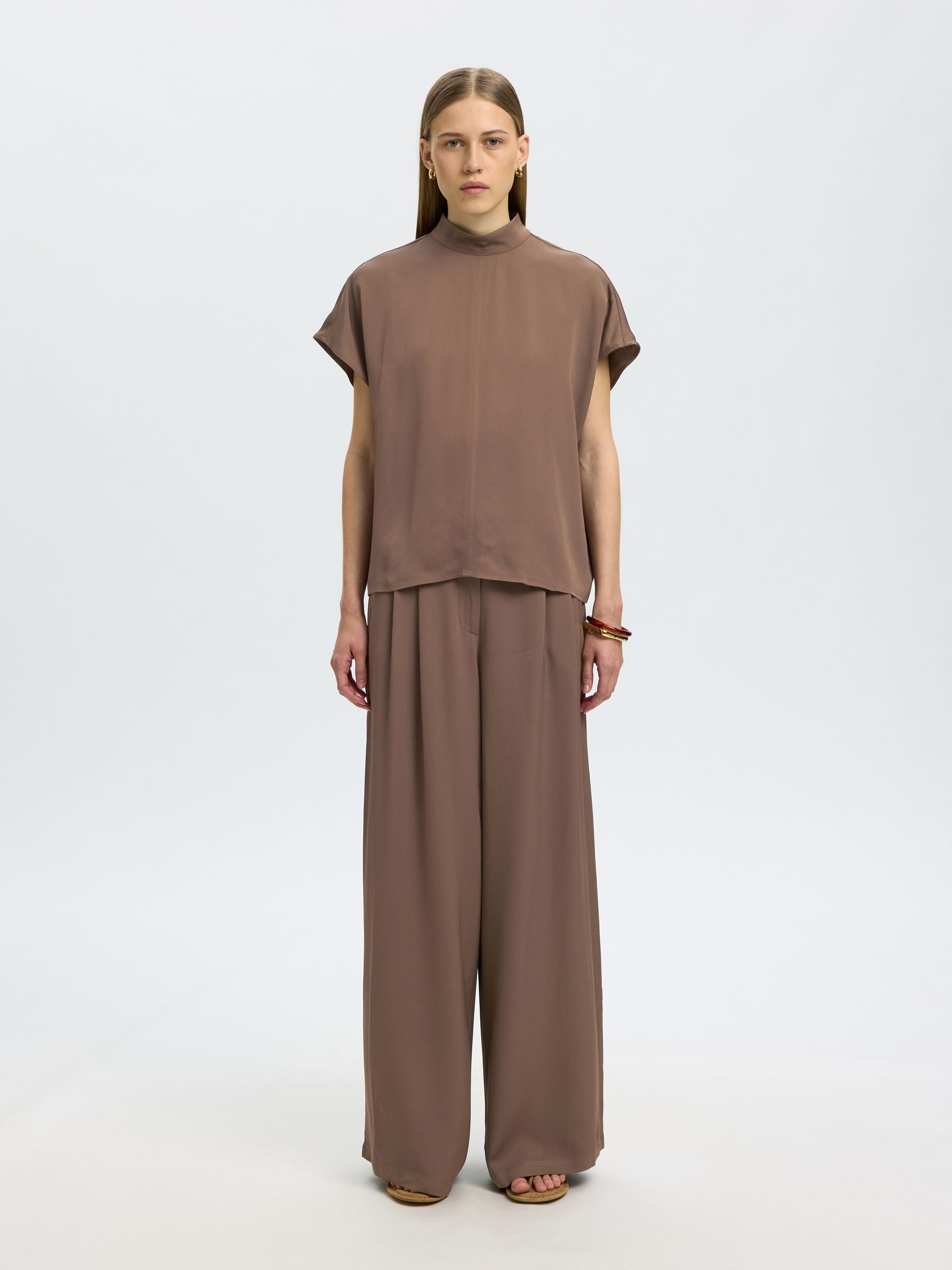 VISKOSE WIDE LEG HOSE, Chocolate Chip, highres