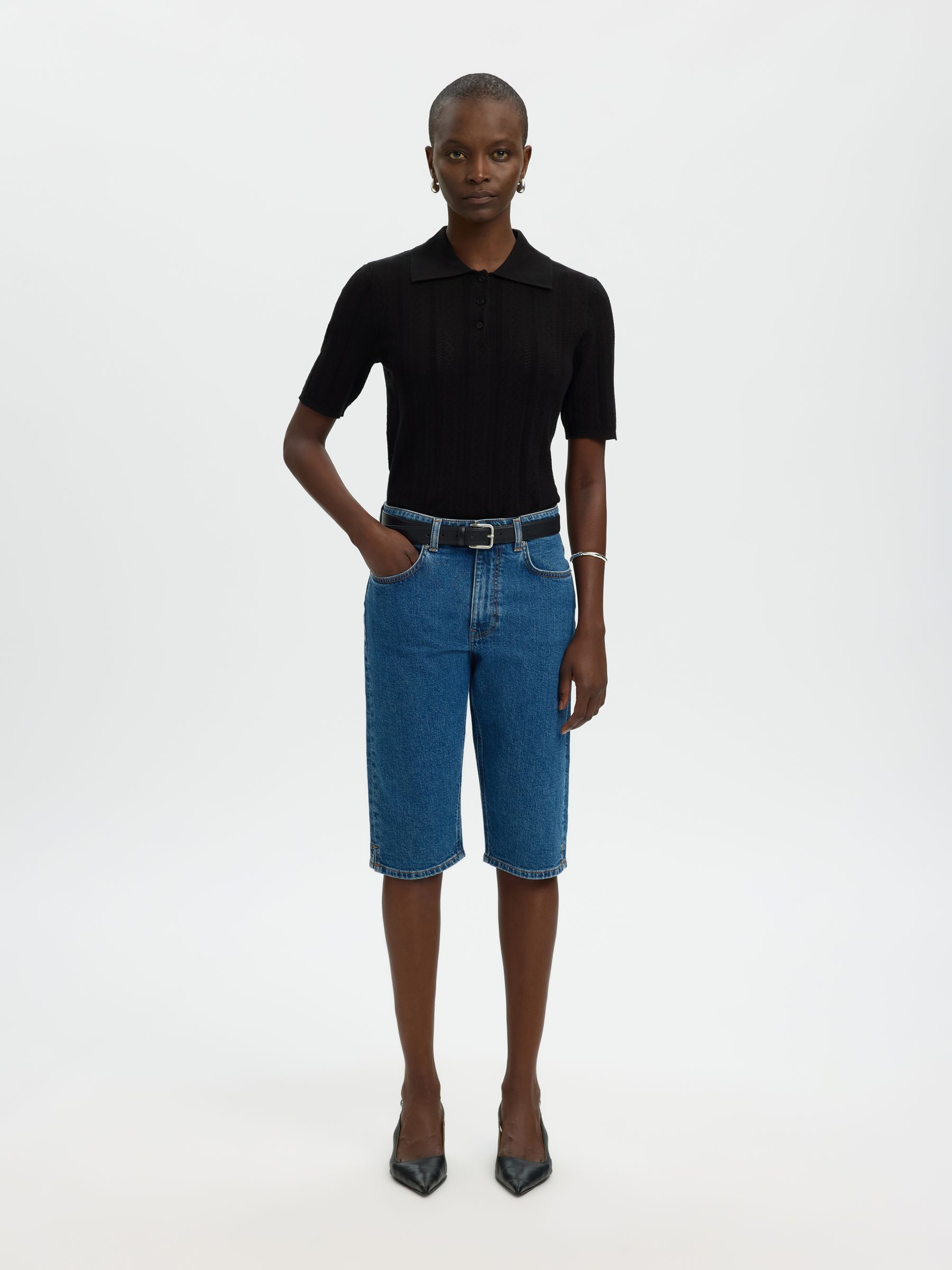 KATOENEN GEBREIDE POLO, Black, highres