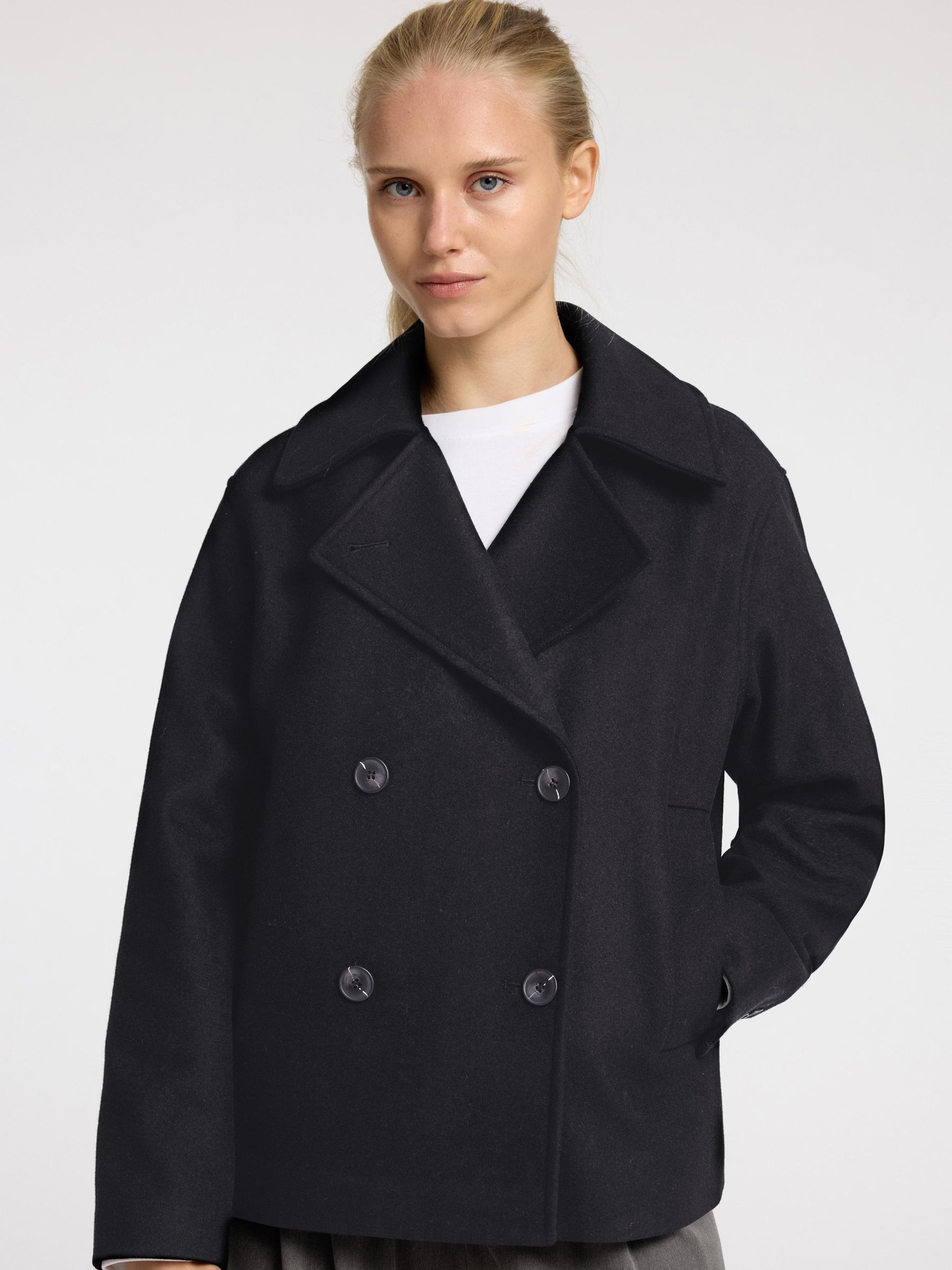 DOUBLE BREASTED SHORT JACKET, Black, highres