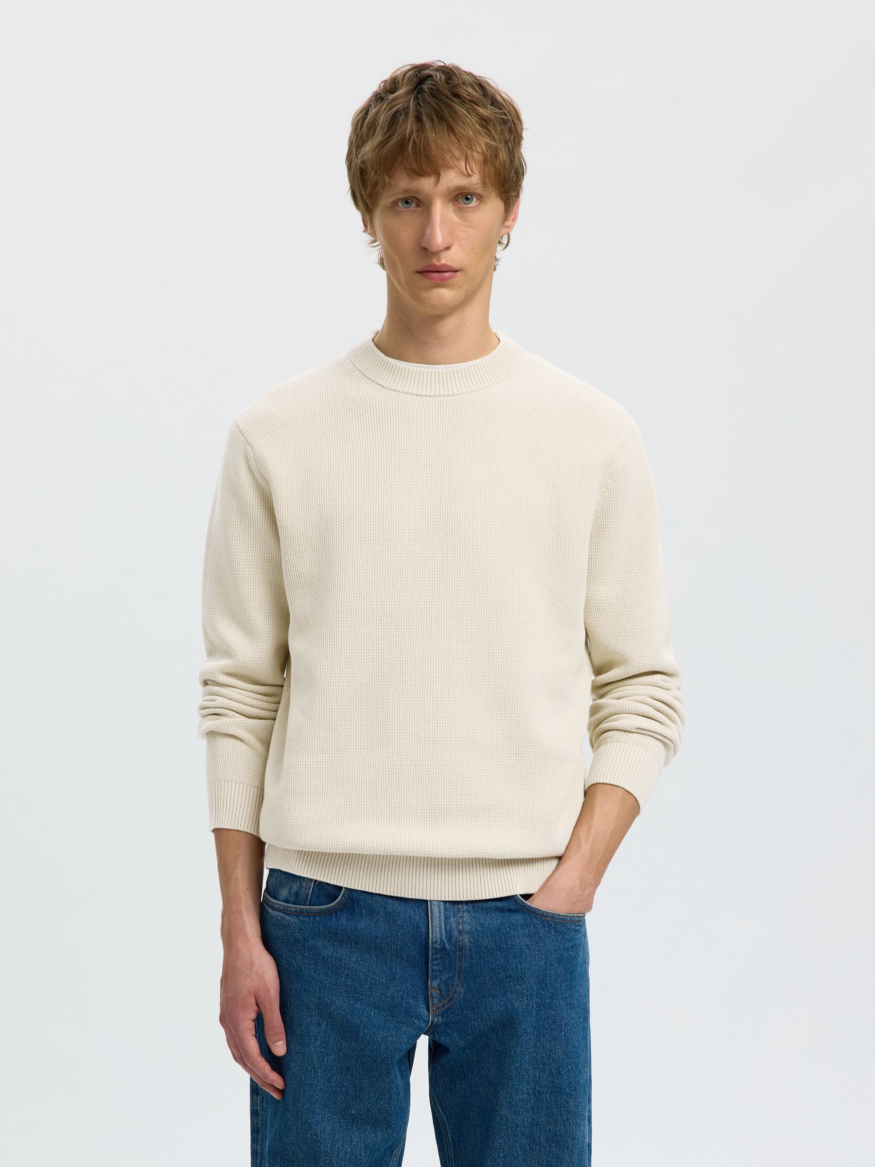 CREWNECK JUMPER, Oatmeal, highres