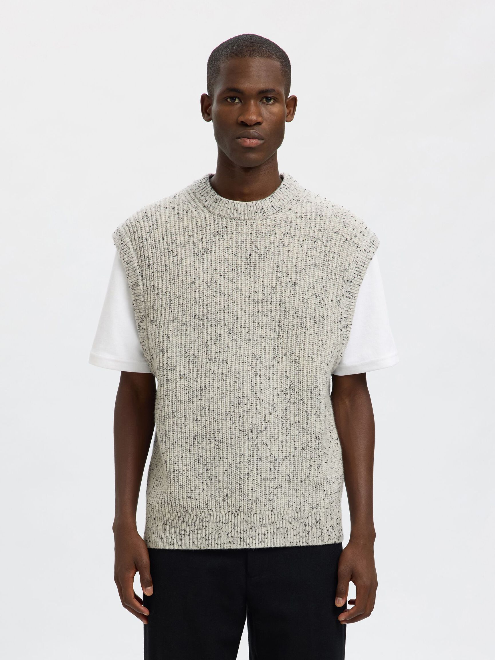 WOOL BLEND KNITTED VEST, Moonstruck, highres