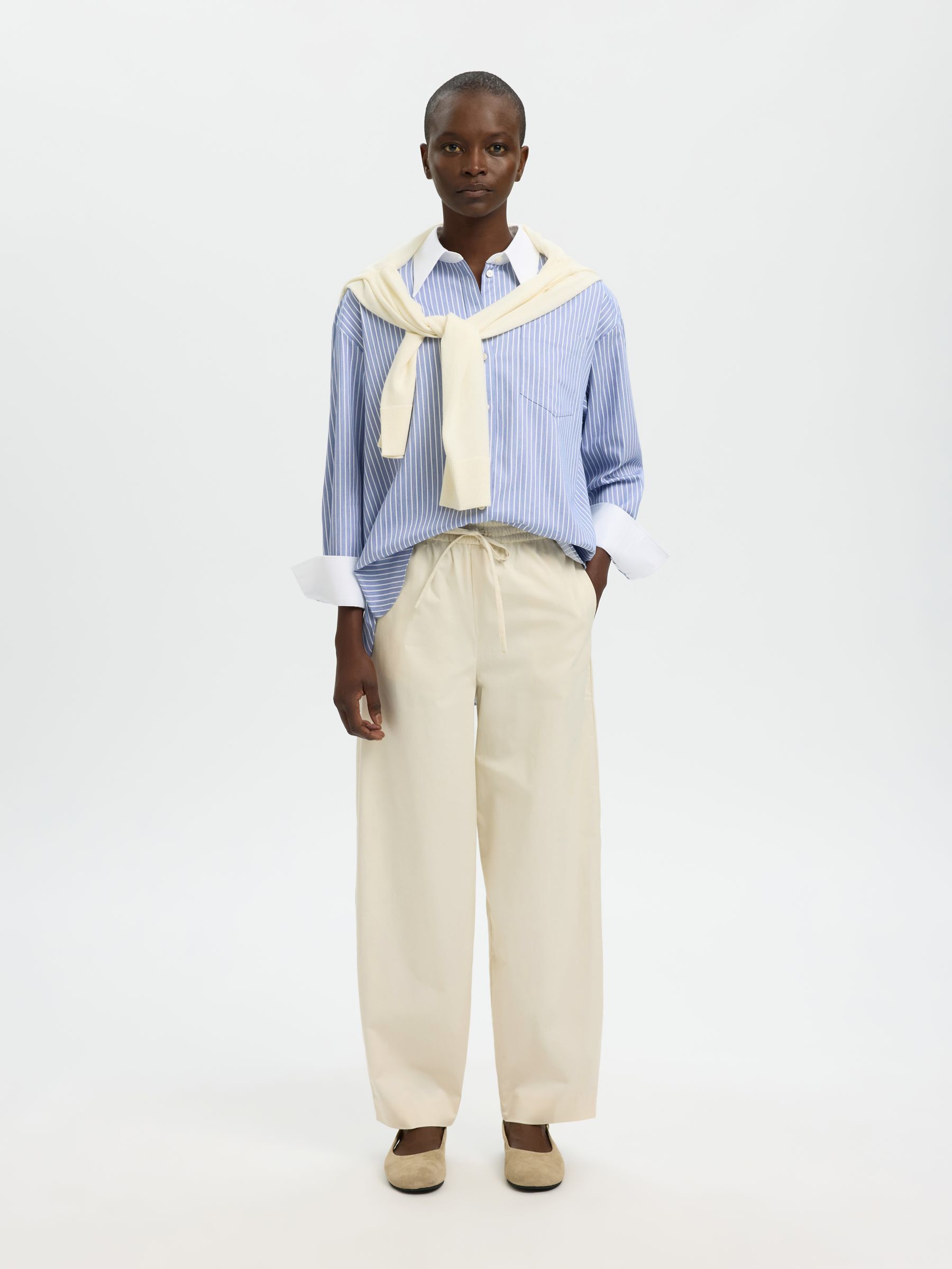 COTON MÉLANGÉ PANTALONS BARREL, Birch, highres