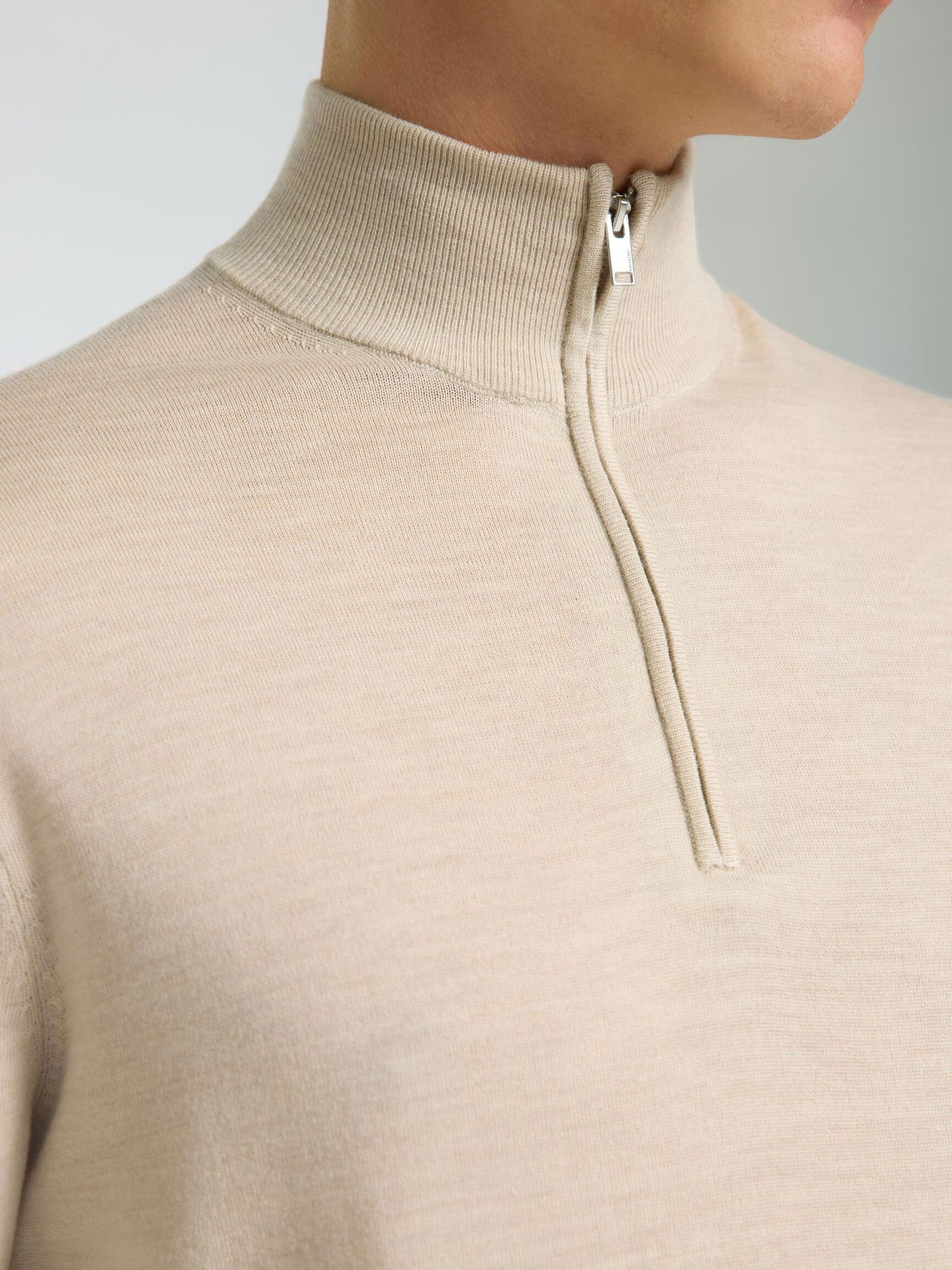 100% MERINOWOLL HALF-ZIP PULLOVER, Oatmeal, highres